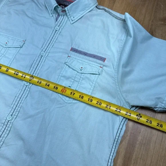 Drill Clothing Company Teal Short Sleeve Collar Button Up Shirt Sz XL Western - Picture 11 of 13